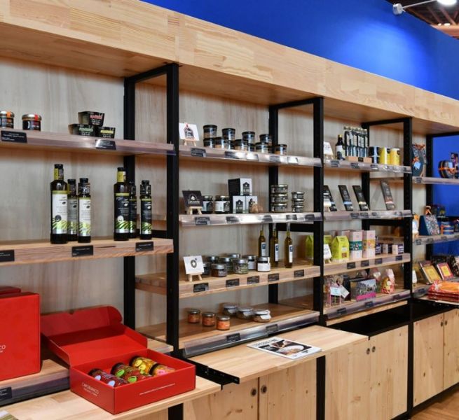 Shelves with delicatessen products