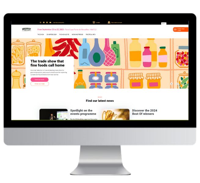 nglish version of the Gourmet Selection website shown on a computer screen.
