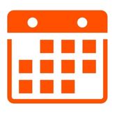 Icône orange représentant un calendrier, illustrant la planification éditoriale et l’organisation des actions de communication.