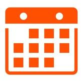 Orange calendar icon illustrating editorial planning and the organization of communication activities.