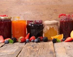 Homemade spring jams with fresh fruits
