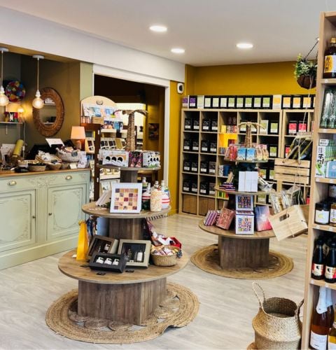 Elegant interior view of the fine grocery store Halmahera, tastefully decorated showcasing a refined selection of products.