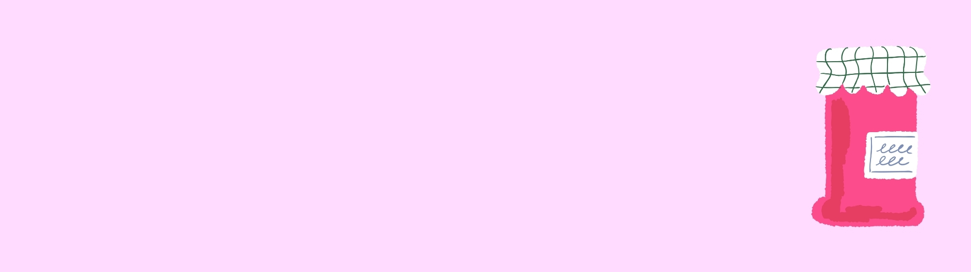 Illustration of a pink jam jar with checkered lid on a light purple background